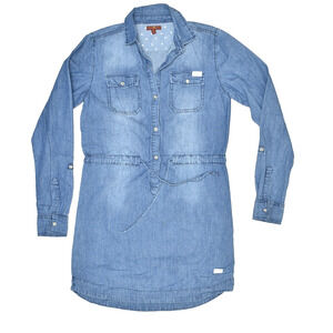7 For All Mankind Denim Shirtdress Size XL Belted W/ Pockets & Stars Belt Denim